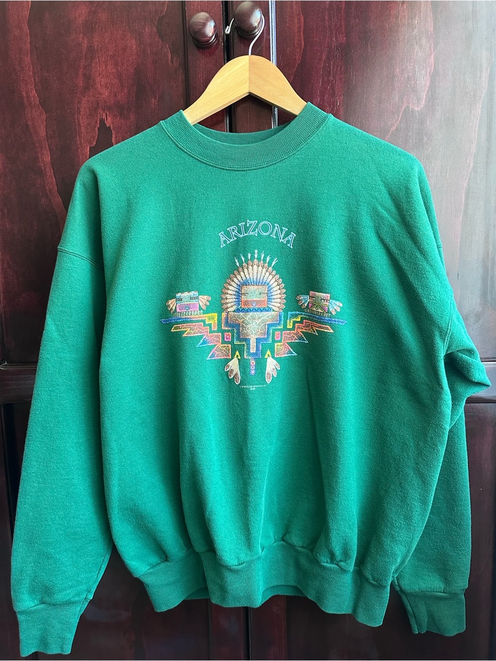 90s Vintage Arizona Green Pullover Sweatshirt with Southwestern Navajo Graphic